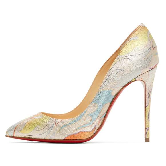 Christian Louboutin Pigalle Follies 100 Lurex Flame Orange Red Heel Pump 37.5 - Picture 3 of 12